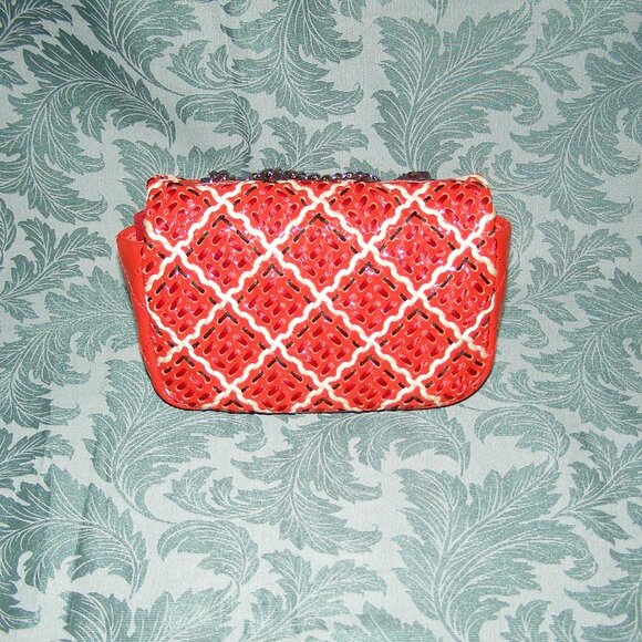 RARE Chanel Red Mini Patent Leather Woven Stitch Tweed Flap Bag - Picture 6 of 16